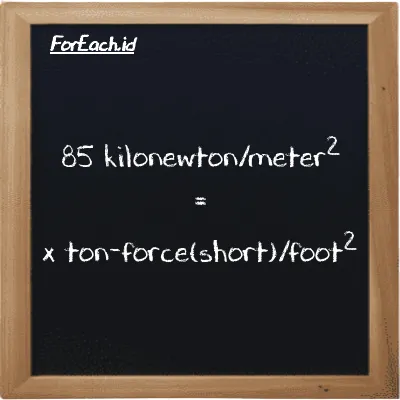 Example kilonewton/meter<sup>2</sup> to ton-force(short)/foot<sup>2</sup> conversion (85 kN/m<sup>2</sup> to tf/ft<sup>2</sup>)